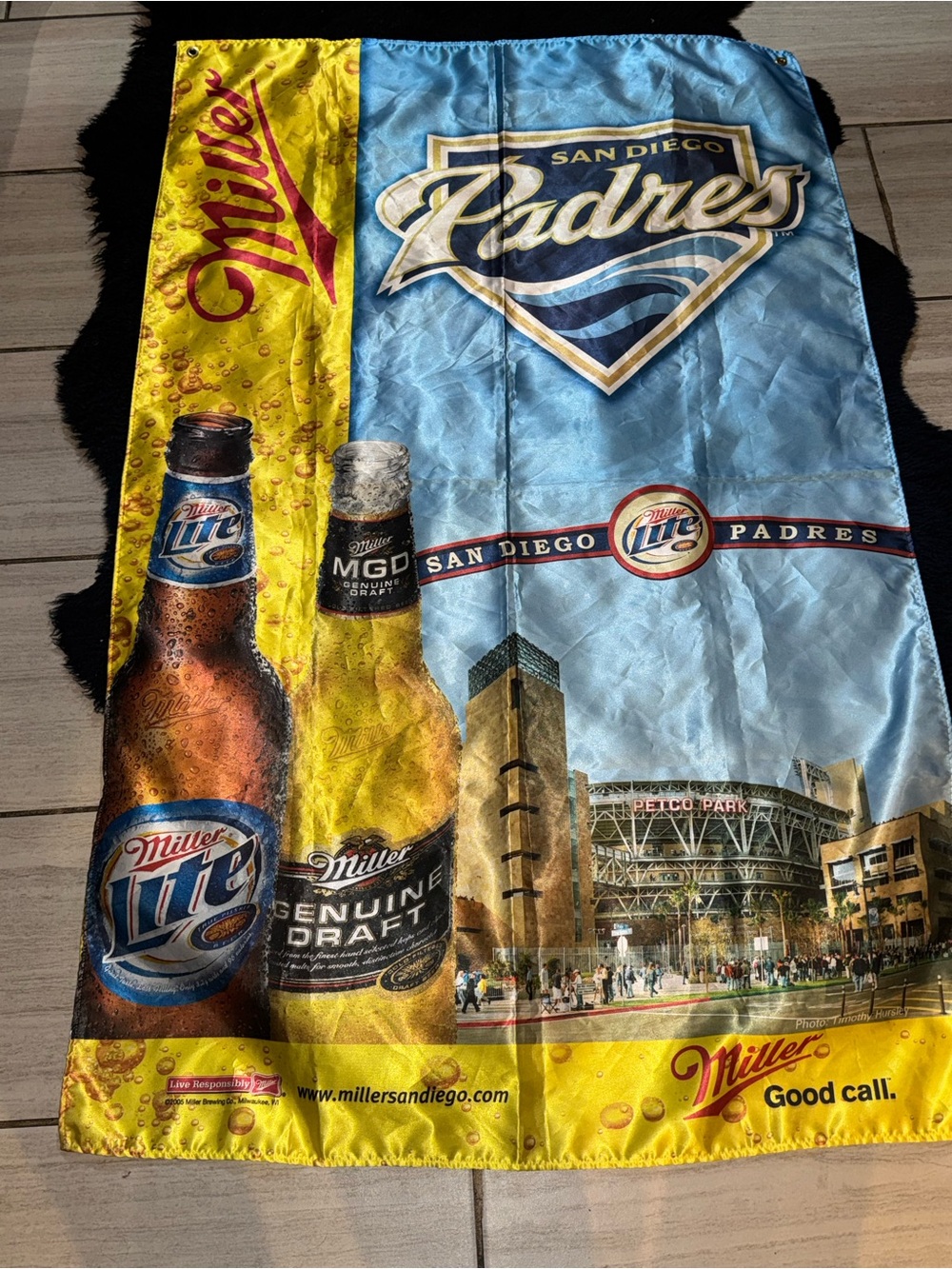 San Diego Padres Miller Lite Promotional Wall Flag - Blue & Yellow